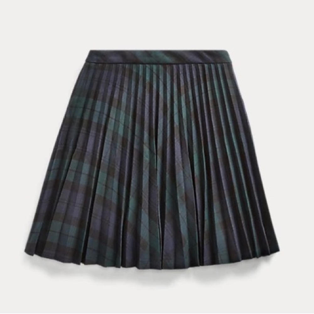 Ralph Lauren Tartan Pleated Twill Skirt girls 10 black green uniform